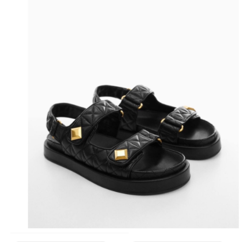 Mango Velcro Black dad Sandals with Gold Accents